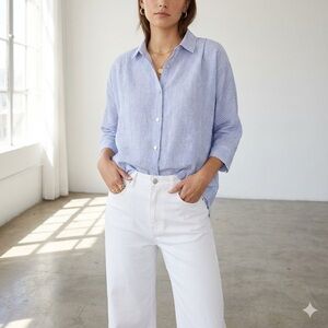 The Kooples blue & white striped linen button-down shirt - Small (2) NWT